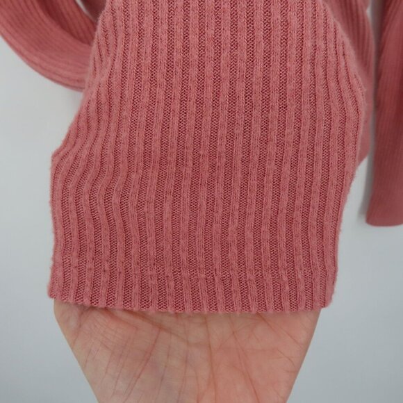 Express Women Small Pink Ribbed V Neck Wrap Long Sleeve Bodysuit One Piece NEW - Picture 4 of 10